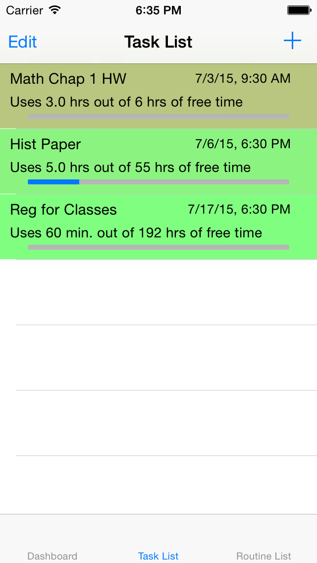 task list screenshot